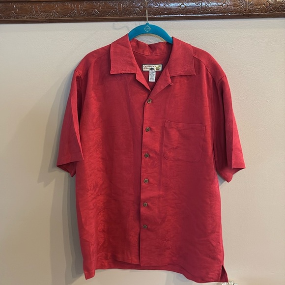 Caribbean Joe button down rayon shirt textured collared red front pocket size S - Picture 2 of 16